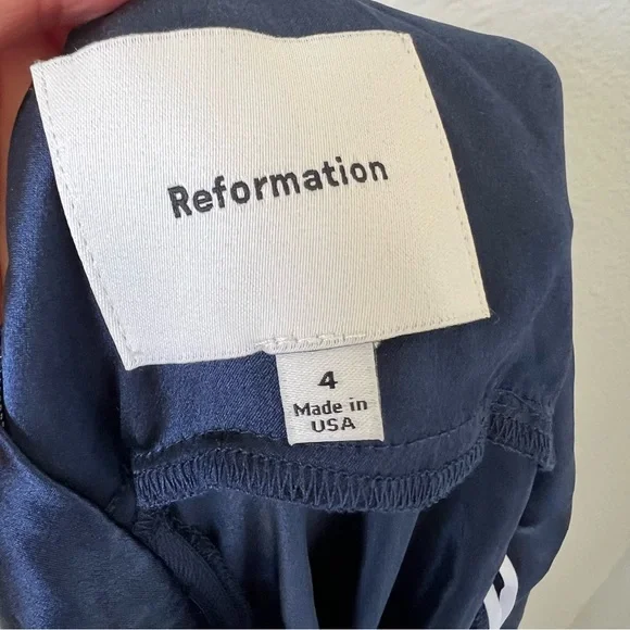 Reformation Daniela Silk Maxi Dress in Navy Blue - Picture 10 of 14